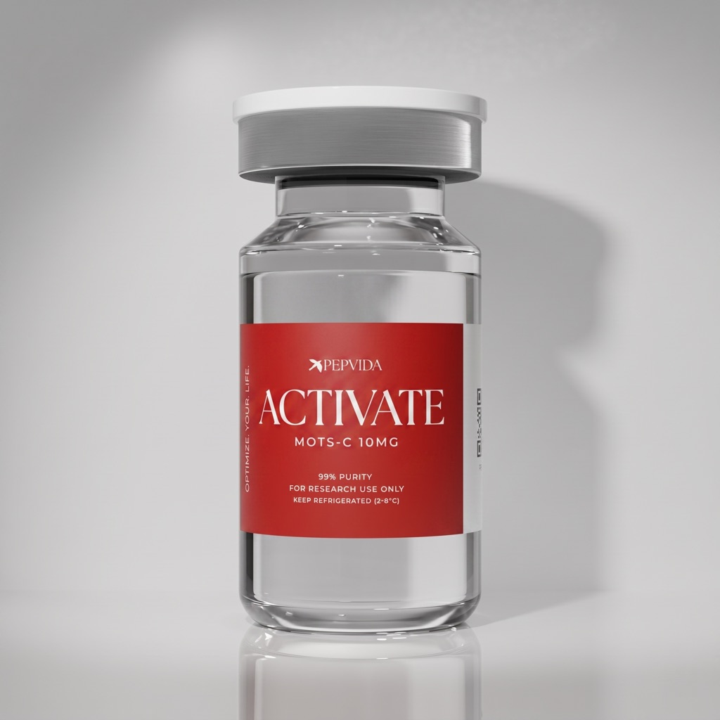 ACTIVATE (Mots-C) vial on a grey studio background