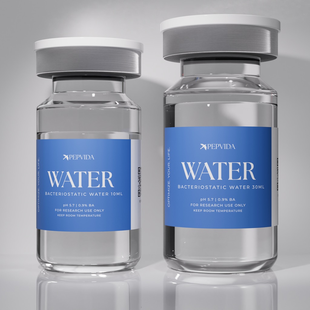 WATER (Bacteriostatic Water 10ml / 30ml) vial on a grey studio background